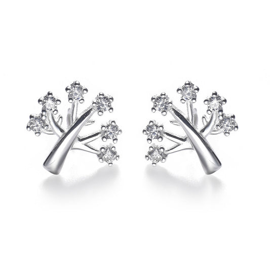 Zircon Tree Silver Stud Earrings for Women
