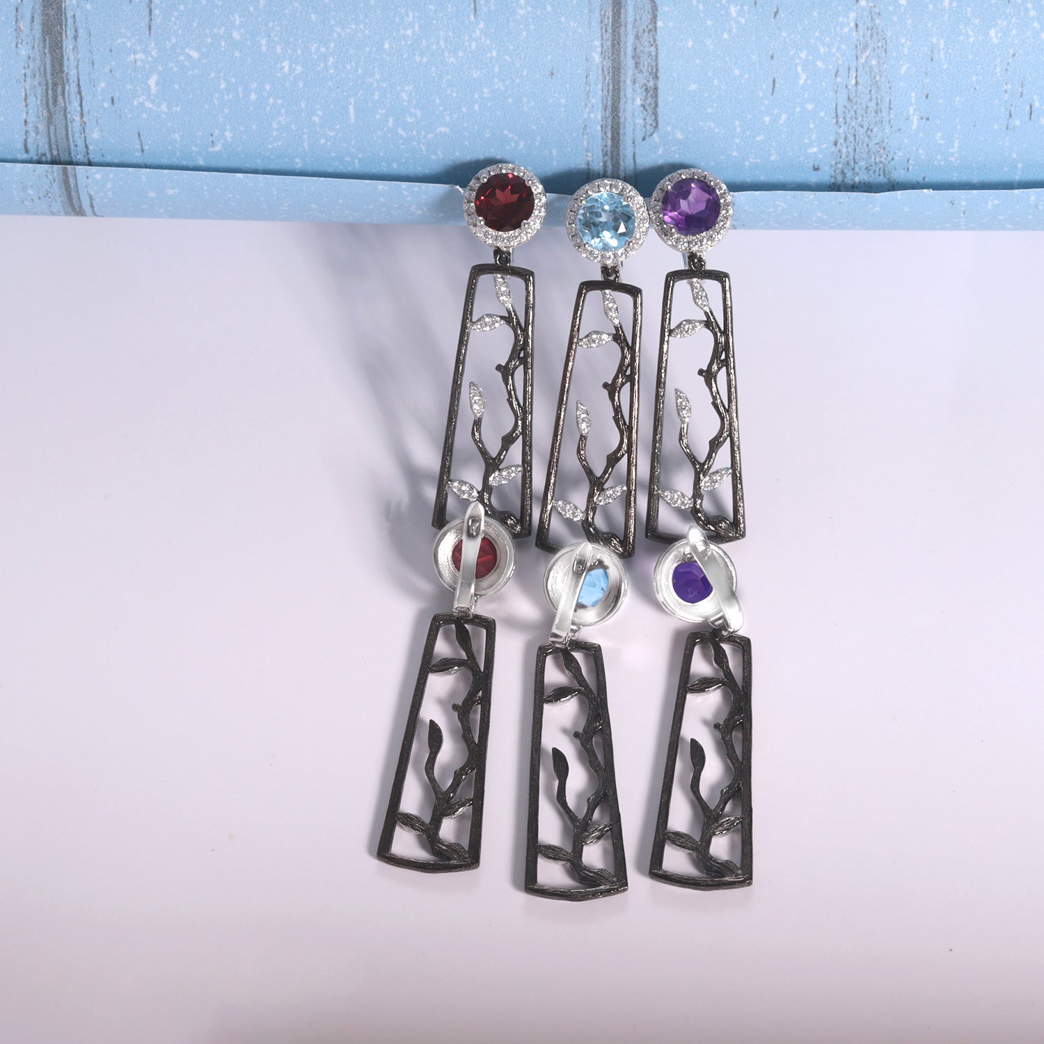 Natural Colourful Gemstone Winter Plum Sterling Silver Drop Earrings for Women