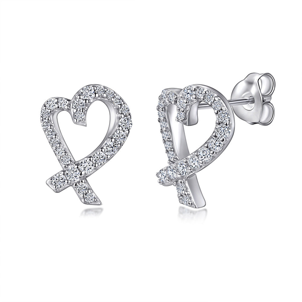 Hollow Heart Silver Studs Earrings for Women