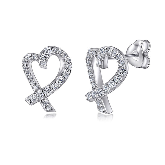 Hollow Heart Silver Studs Earrings for Women