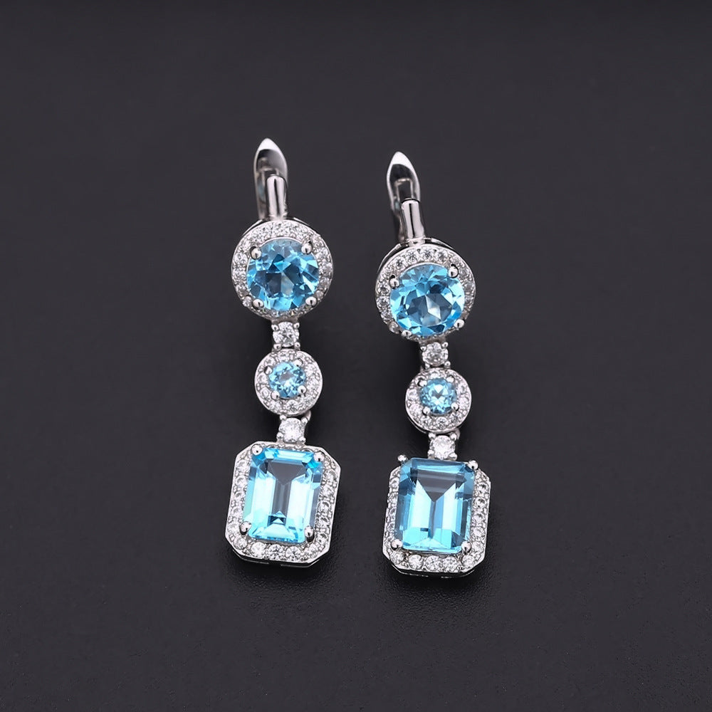 Natural Colourful Gemstones Soleste Halo Beading Silver Drop Earrings for Women