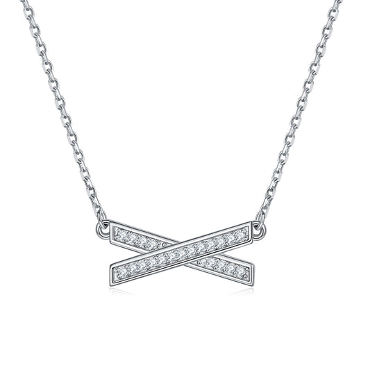 Zircon X-shape Pendant Silver Necklace for Women