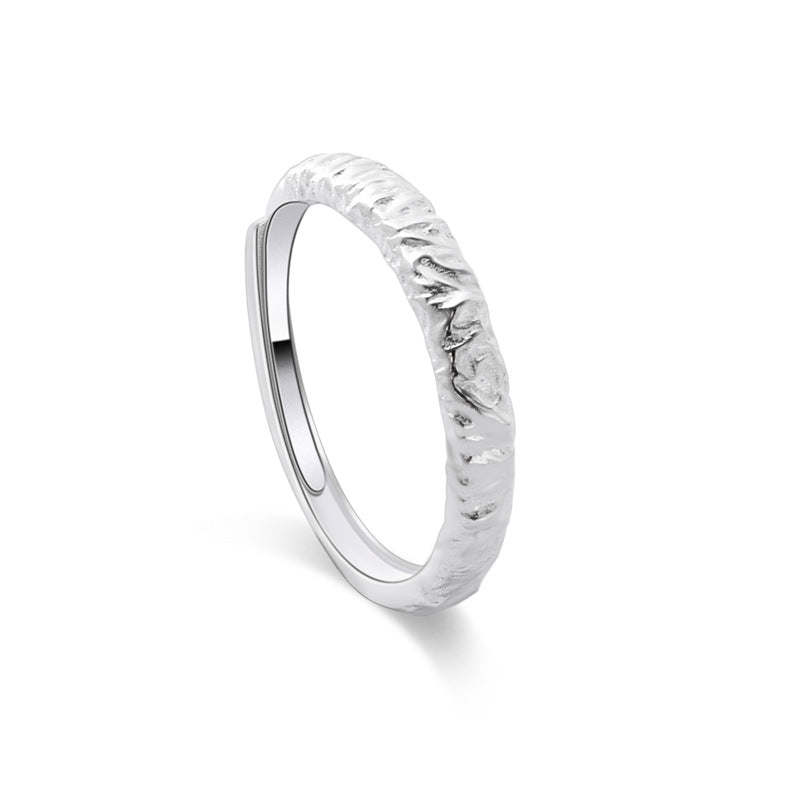 Irregular Sugar Paper Texture Design Silver Couple Ring for Women