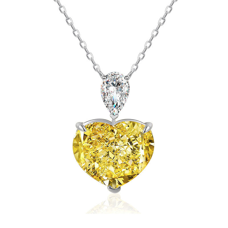 (5CT) Yellow Zircon 13*13mm Heart Shape Water Droplets Pendants Necklace for Women