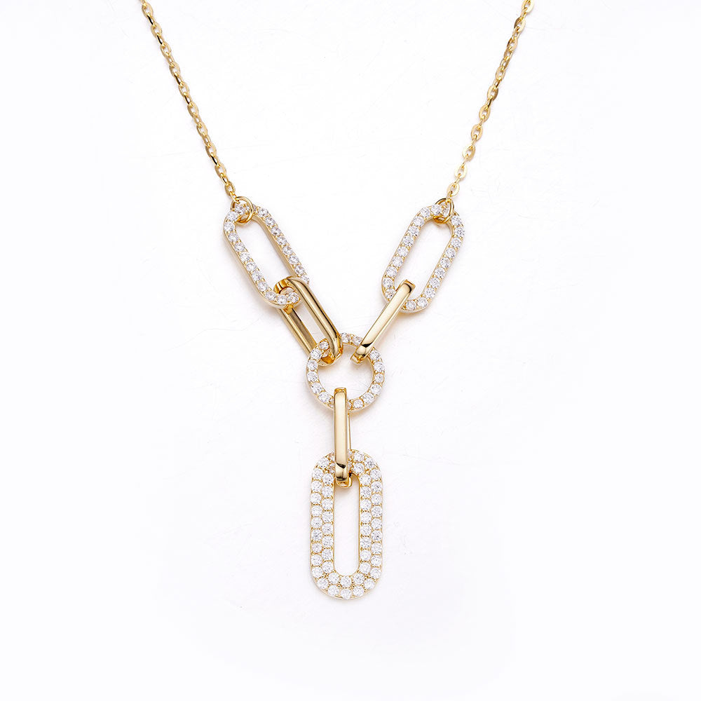 (Two Colours) White Zircon Geometric Buckles Pendants Collarbone Necklace for Women
