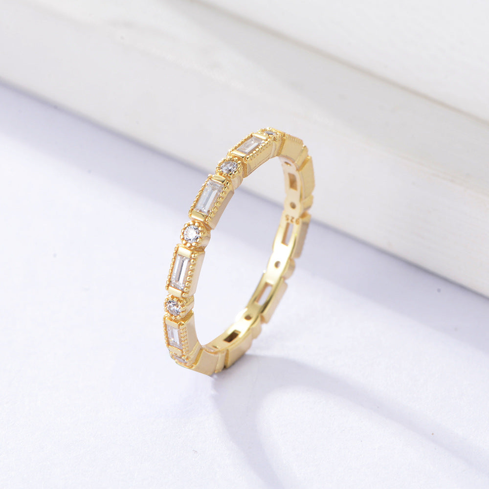 Geometric Shape with White Zircon Sterling Silver Ring for Women