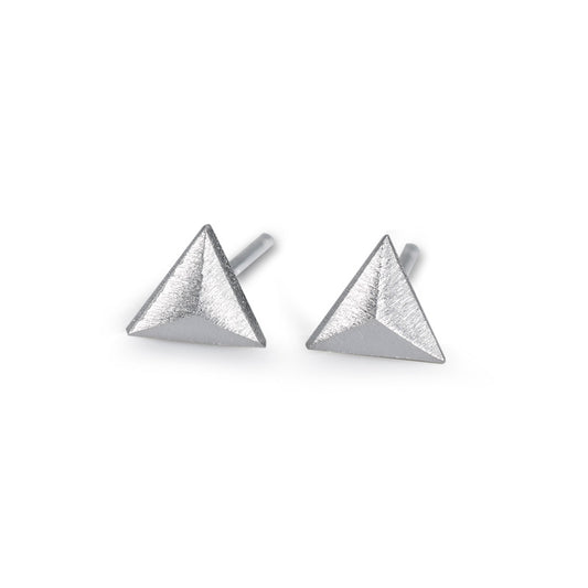 Brushed Triangle Silver Stud Earrings for Women
