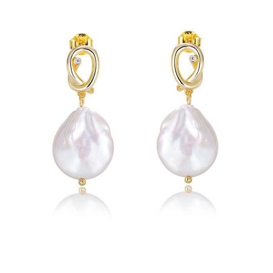 Irregular Baroque Pearl Silver Drop Earrings for Women