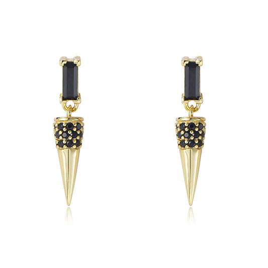 Black Zircon Cone Silver Studs Earrings for Women
