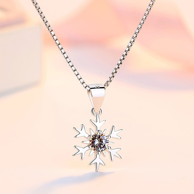 (Pendant Only) Snowflake with Round Zircon Silver Pendant for Women