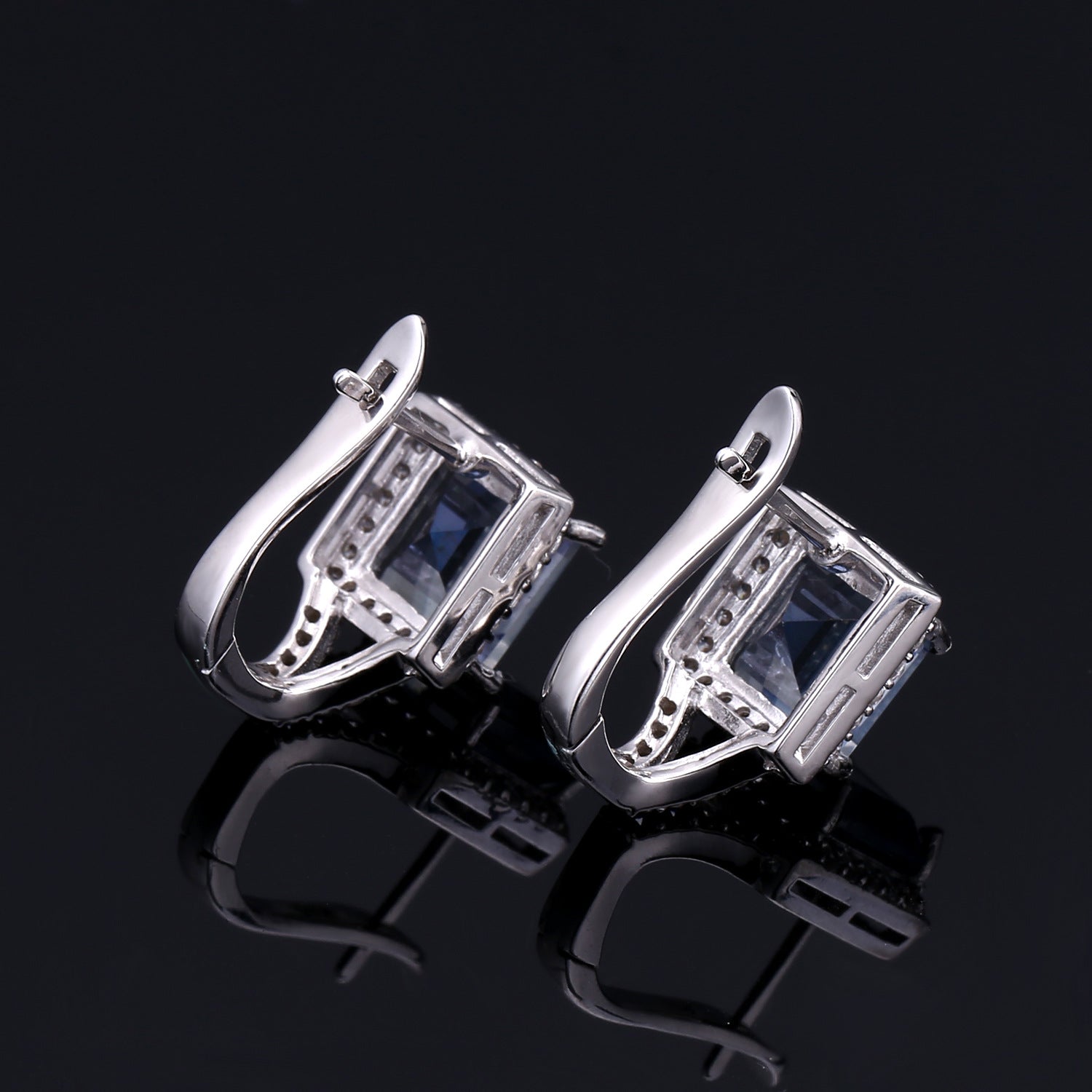 Fashion Luxury Style Inlaid Crystal Soleste Halo Personality Square Silver Studs Earrings for Women