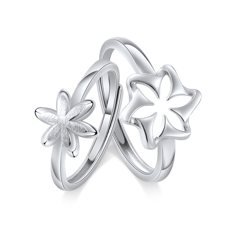Hollow Flower Silver Couple Ring for Women