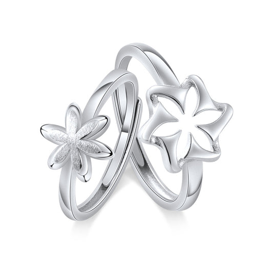 Hollow Flower Silver Couple Ring for Women