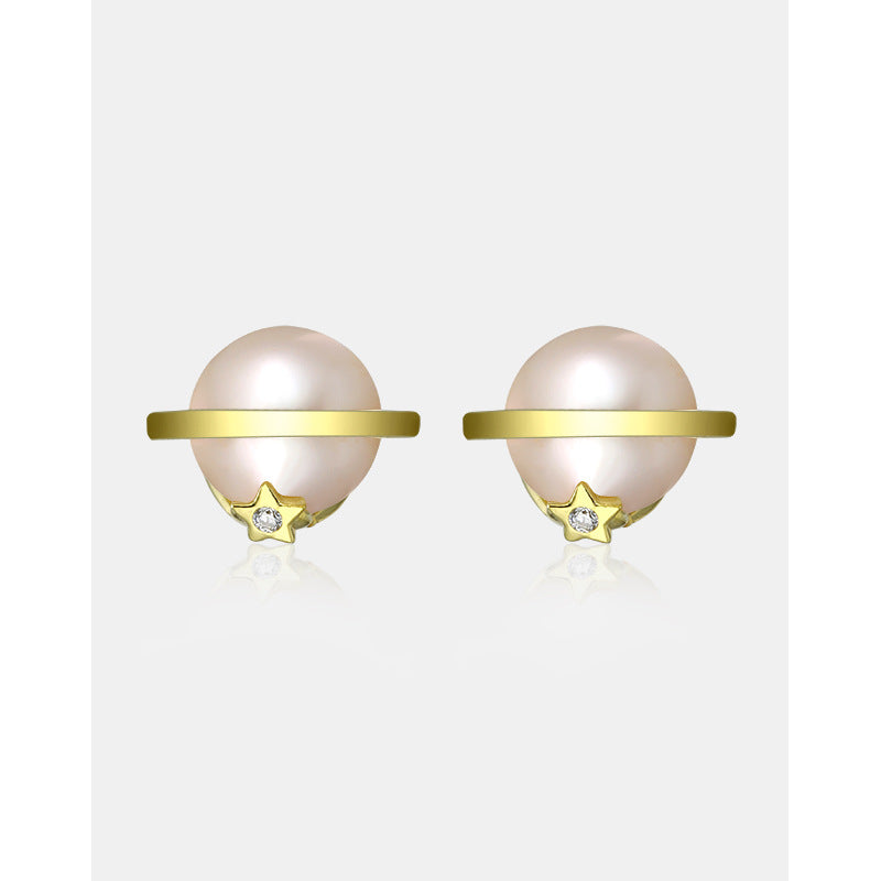 Natural Pearl Planet Silver Studs Earrings for Women