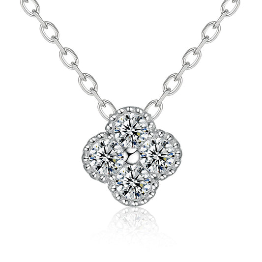 Zircon Clover Pendant Silver Necklace for Women