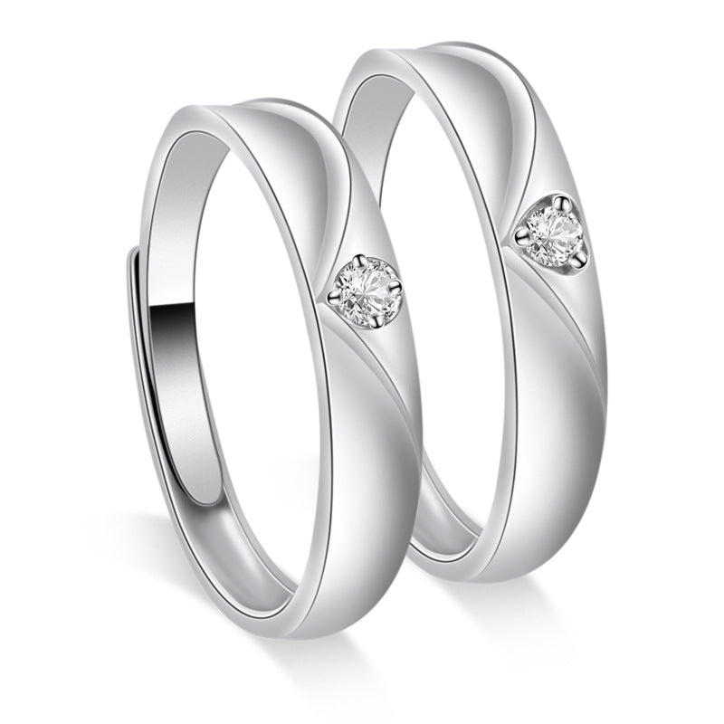 V-shape Pattern with Round Zircon Silver Couple Ring