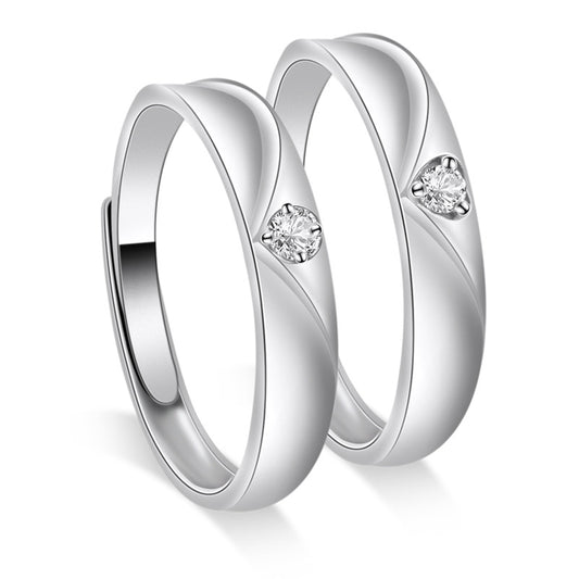 V-shape Pattern with Round Zircon Silver Couple Ring for Women