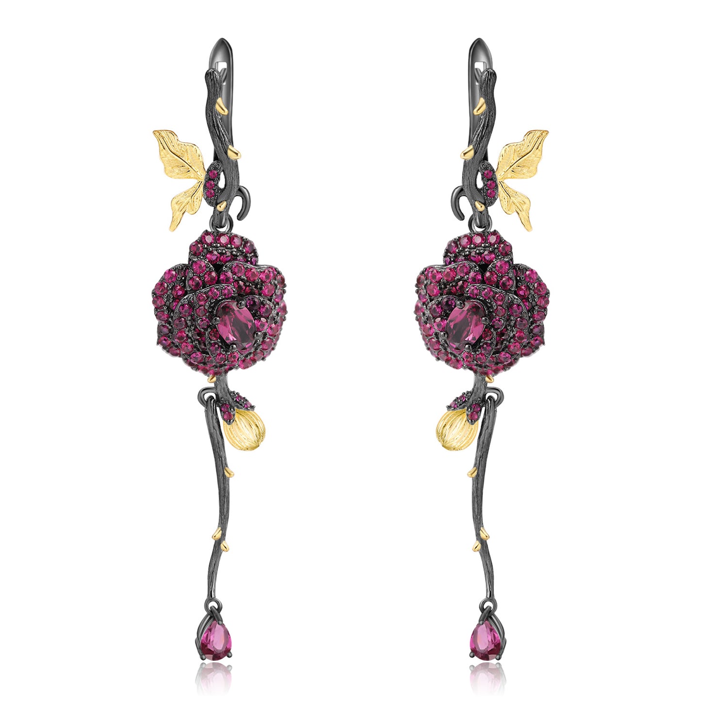 Rose Design s925 Silver Natural Colorful Drop Earrings for Women