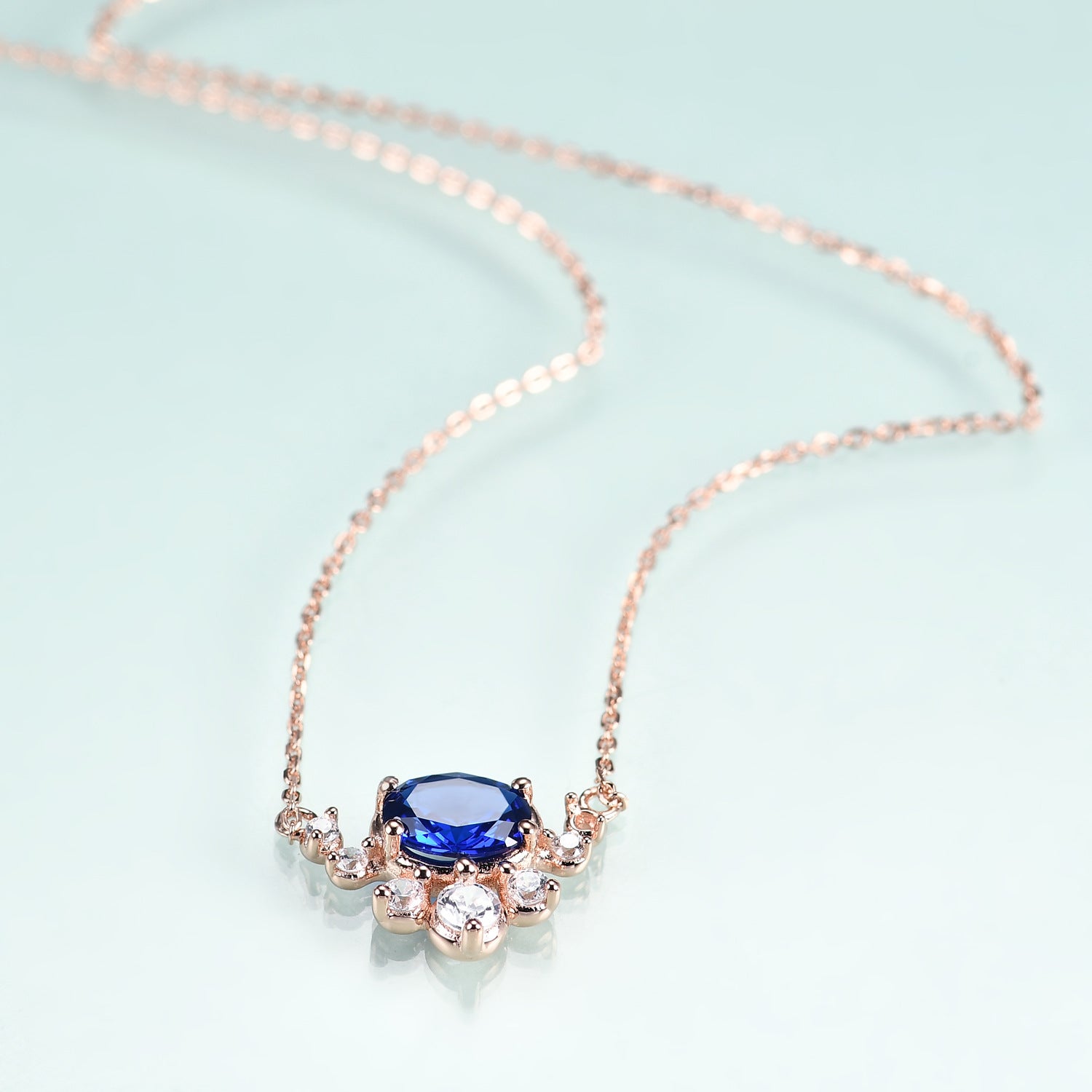 Charm Style Inlaid Blue Nanometer Stone Pendant Plated Rose Gold Silver Necklace for Women
