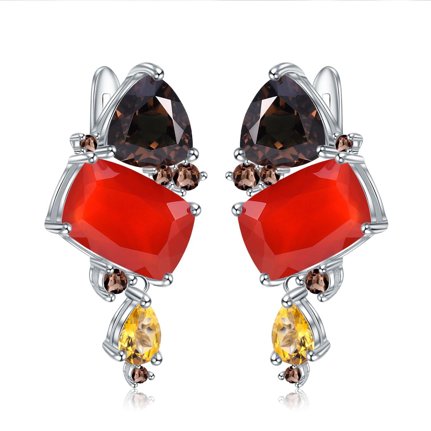 Banquet Inlaid Natural Colourful Gemstone Creative Shape Silver Drop Earrings for Women