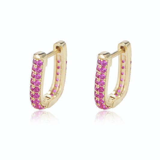 U-shaped Full Purple Zircon Silver Studs Earrings for Women