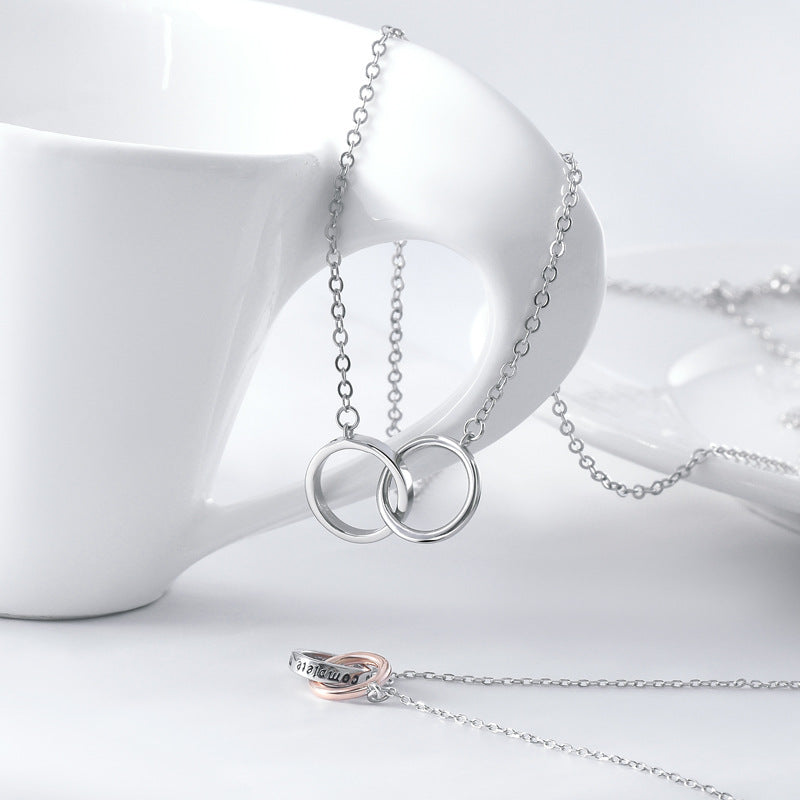 Double Circle Buckle with Letter Pattern Silver Couple Necklace for Women
