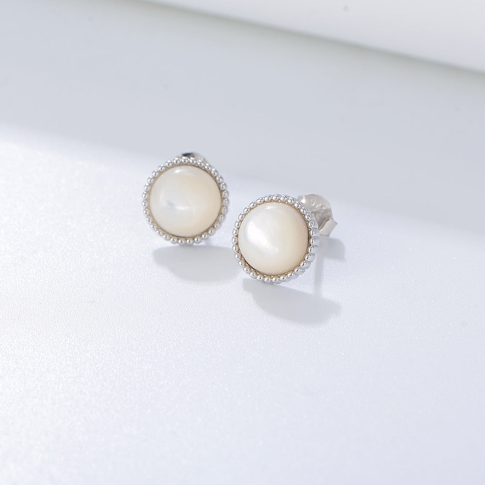 Vintage Round Mother of Pearl Silver Studs Earrings for Women