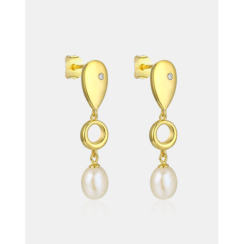 Pear Drop Shape with Natural Pearl Silver Drop Earrings for Women
