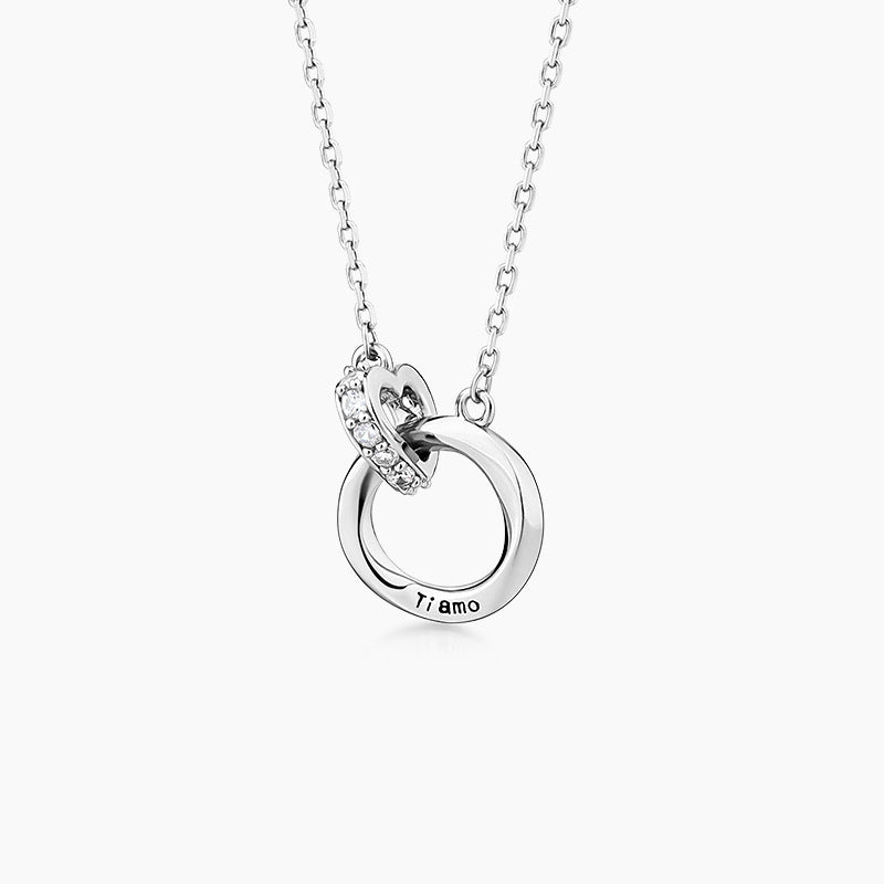 Valentine's Day Gift Zircon Heart Buckle Circle Silver Necklace for Women