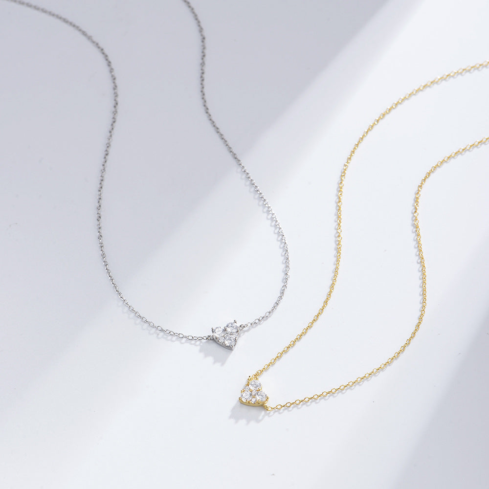 Small Zircon Heart-shape Pendant Silver Necklace for Women