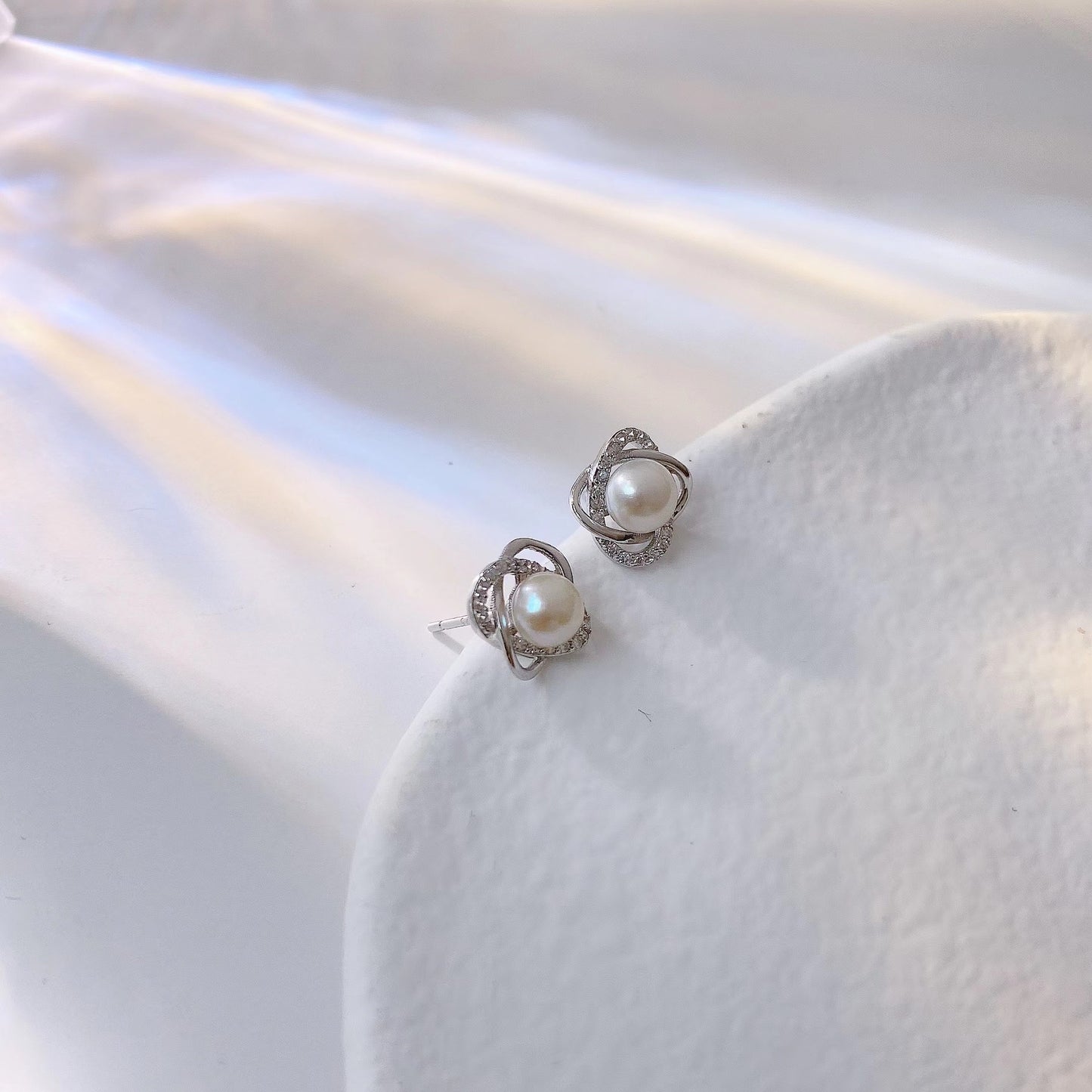 Freshwater Pearl Petal Silver Studs Earrings for Women