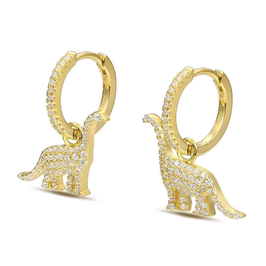 Zircon Dinosaur Silver Hoop Earrings for Women