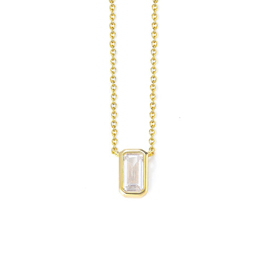 Emerald Shape Zircon Pendant Silver Necklace for Women