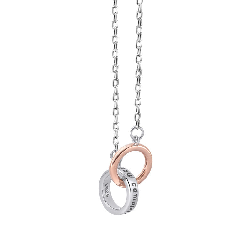 Double Circle Buckle with Letter Pattern Silver Couple Necklace for Women