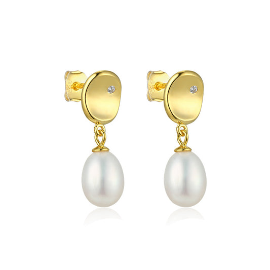 Irregular Oval Shape with Pearl Silver Drop Earrings for Women