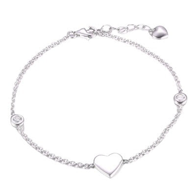 Smooth Heart with Zircon Silver Bracelet for Women