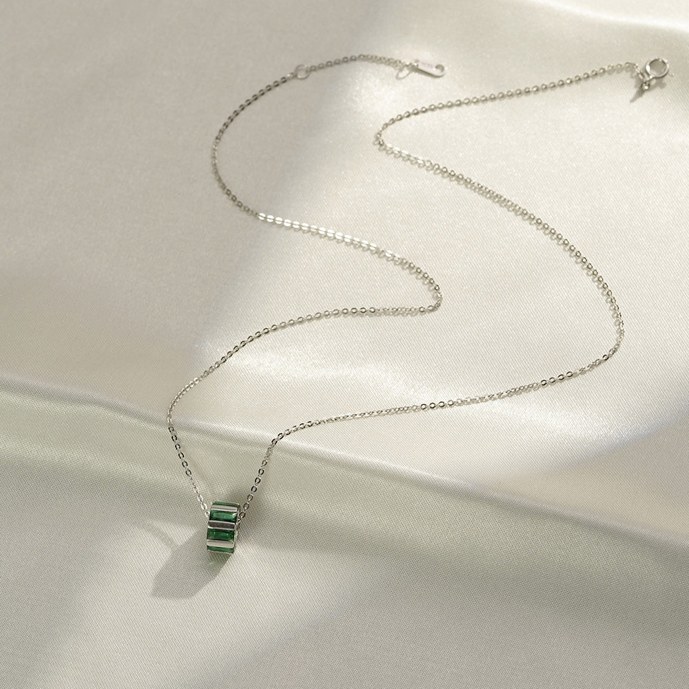 (Two Colours) Emerald Colour Zircon Water Wheel Pendants 925 Silver Collarbone Necklace for Women
