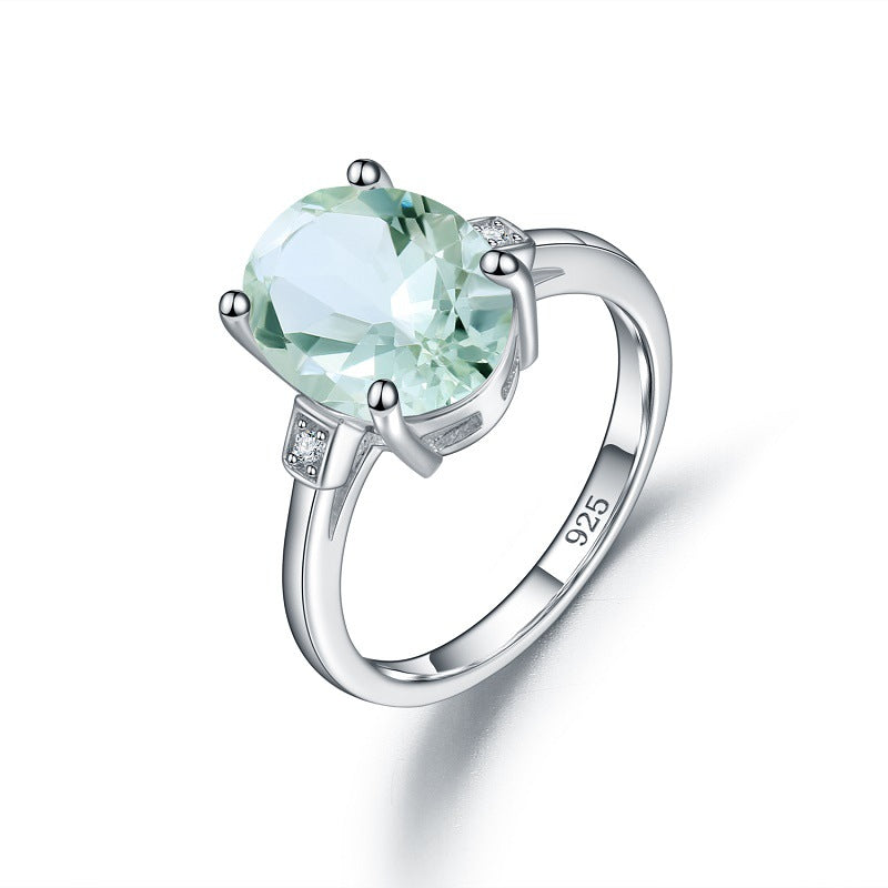 Natural 9*11mm Green Amethyst S925 Silver Ring for Women