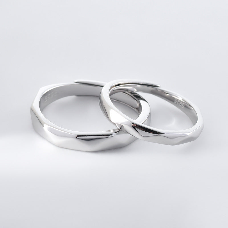 Polyhedral Triangle Silver Couple Ring