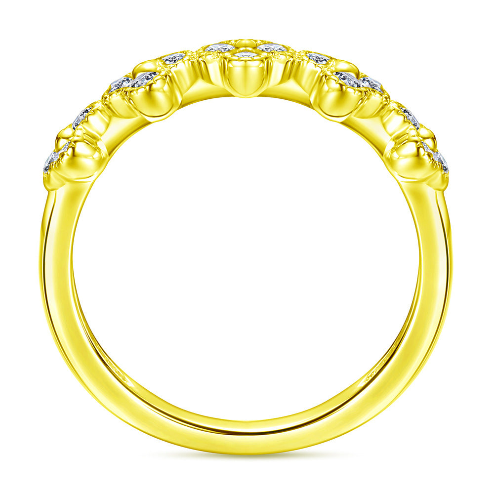 Half Circle Round Zircon Clover Silver Ring for Women