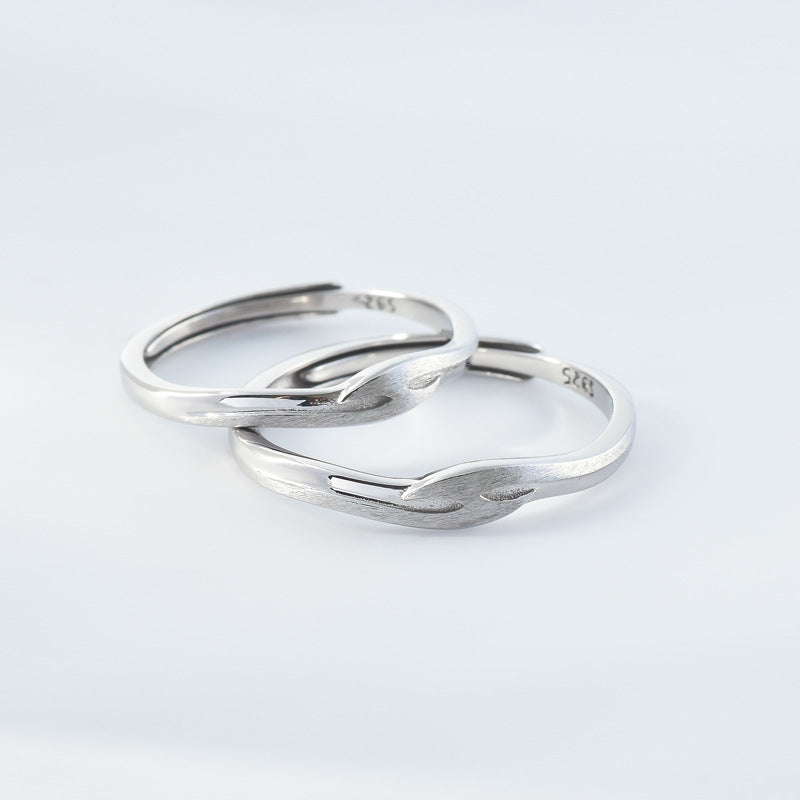 Brushed Geometric Interwoven Waves Silver Couple Ring for Women