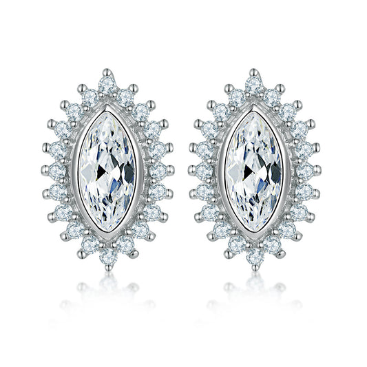 Marquise Zircon Sun Shape Silver Studs Earrings for Women
