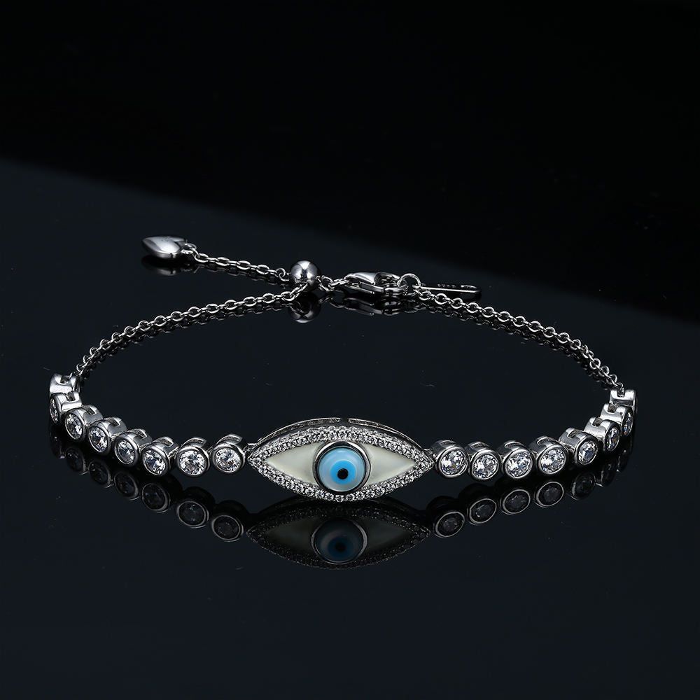 Devil's Eye with Beading Zircon Silver Bracelet for Women