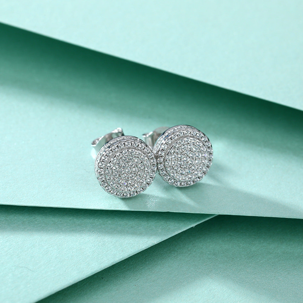 Full Zircon Four Laps Round Silver Studs Earrings for Women