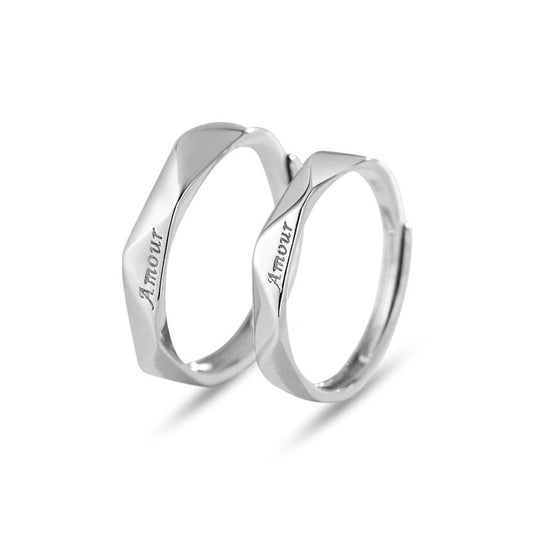 AMOUR Rhombus Shape Silver Couple Ring for Women