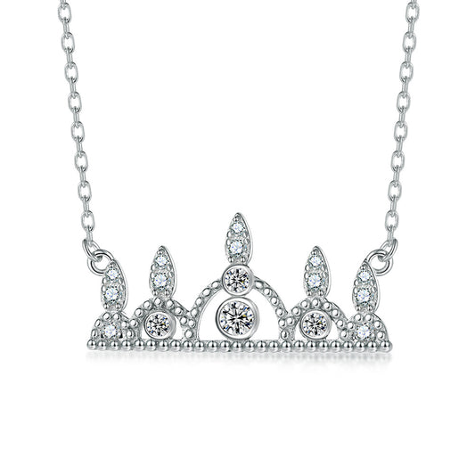 Full Zircon Crown Pendant Silver Necklace for Women