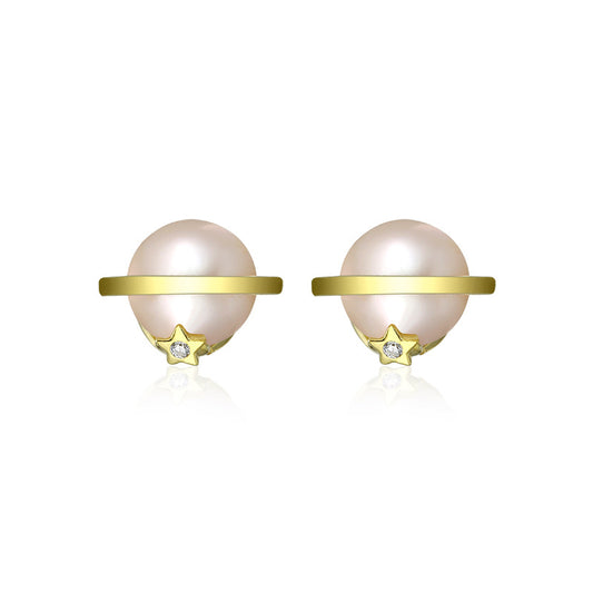 Natural Pearl Planet Silver Studs Earrings for Women