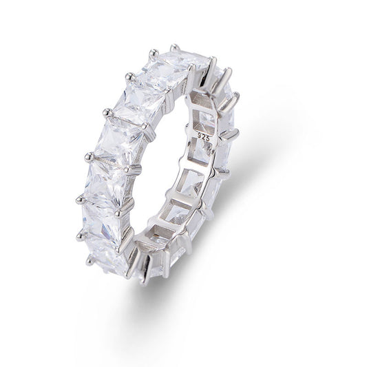 Single-row Full of Square White Zircon Sterling Silver Ring for Women