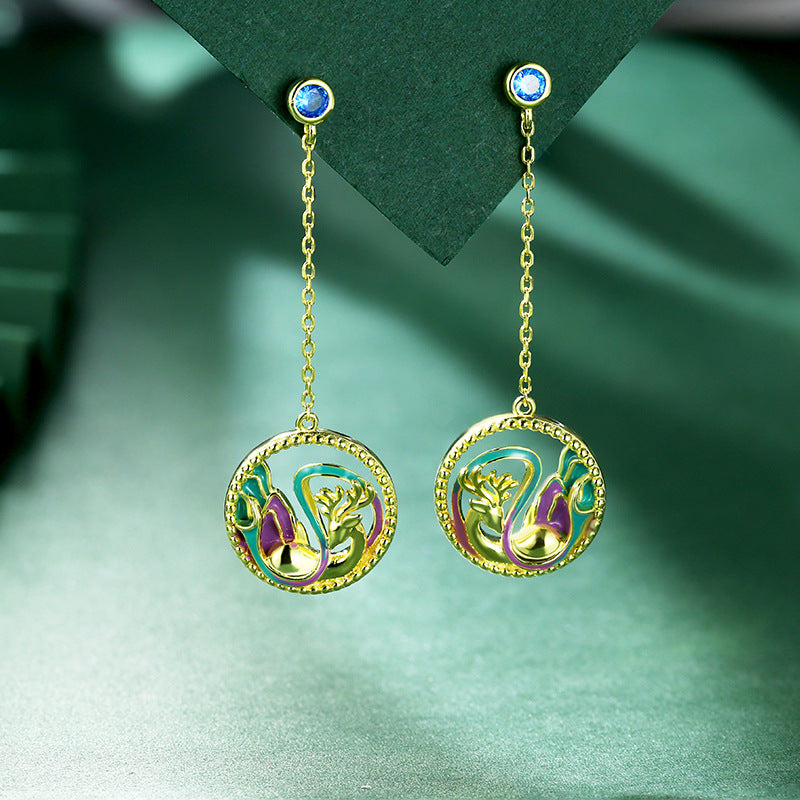 Enamel Deer Hollow Circle Drop Earrings