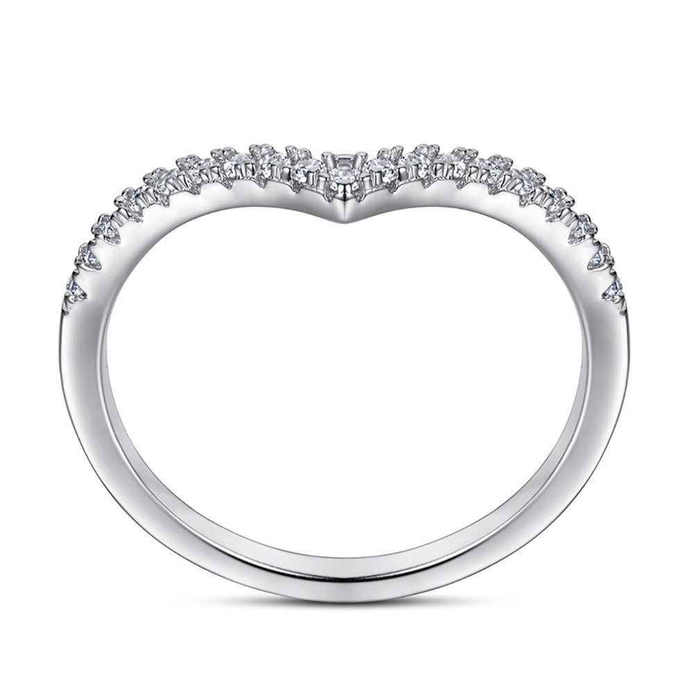 Half Circle Zircon V-shaped Silver Ring for Women
